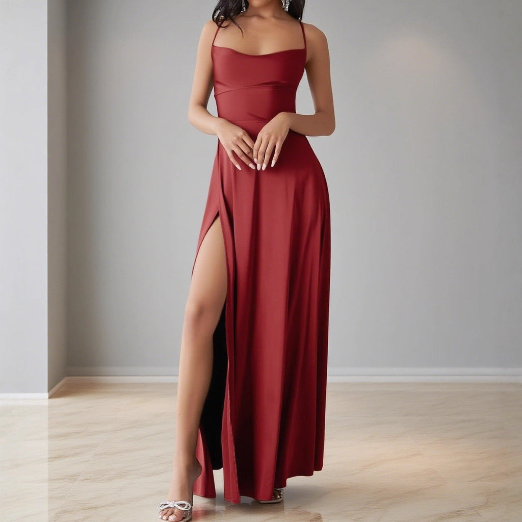 Damen Elegantes Maxikleid mit seitlichem Schlitz und zarten Trägern