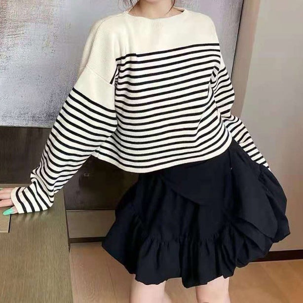 Damen Gestreifter Crop-Top Pullover Shop Nory