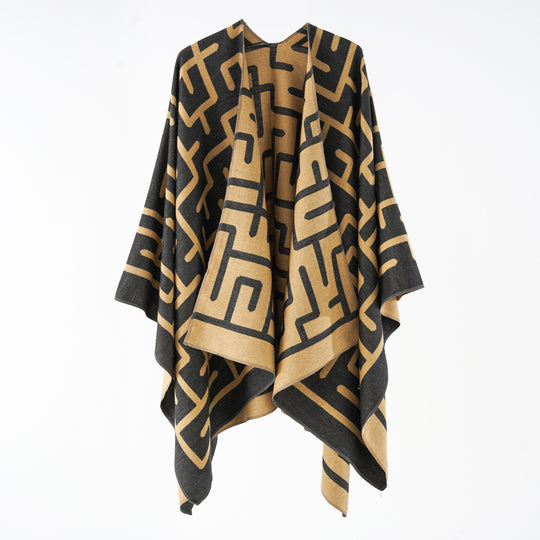Damen Wendefreundlicher Jacquard-Capeponcho im Oversize mit grafischem Allovermuster Shop Nory