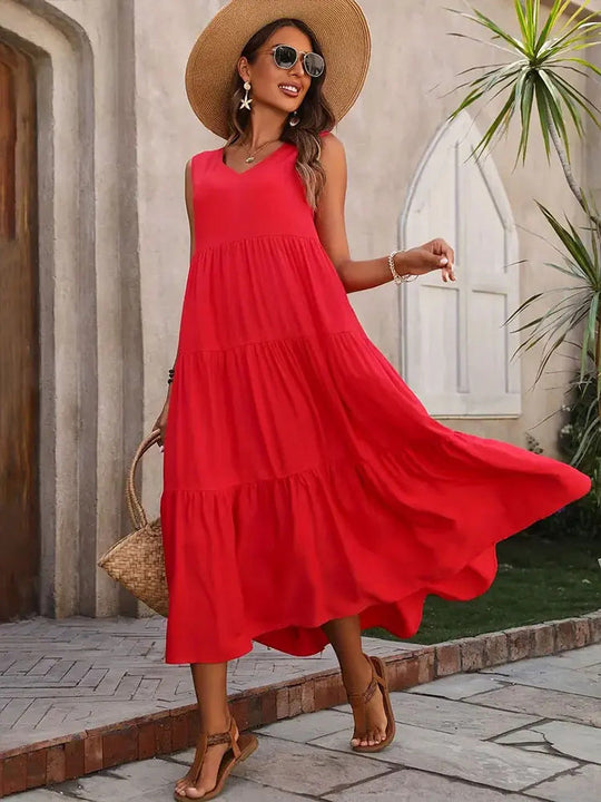 Damen Maxikleid mit lässigem Schnitt und Volantdetails