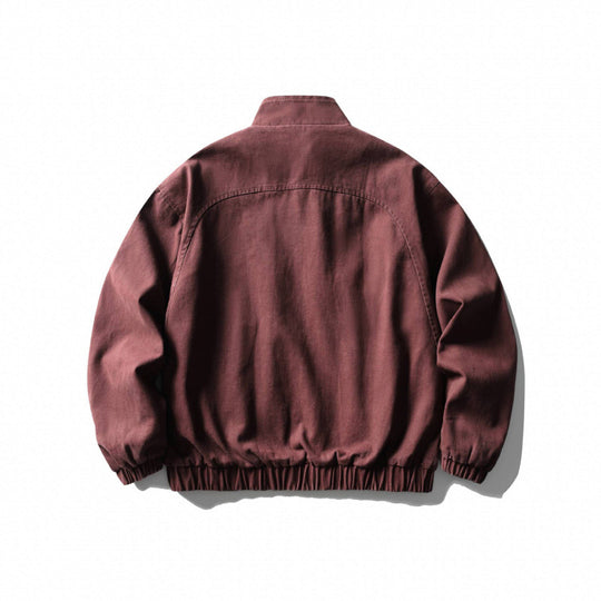 Unisex Kastenförmige Zip-Blousonjacke aus Canvas mit Stehkragen, schrägen Reißverschlusstaschen und elastischem Saum Shop Nory