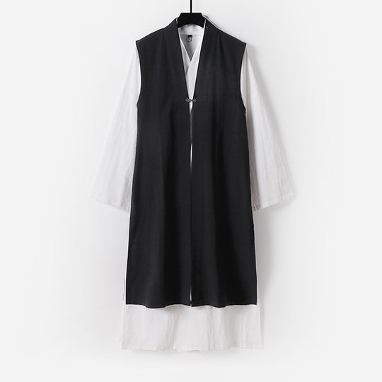 Damen Langer ärmelloser Kimono-Weste mit minimalistischer Linienführung und dekorativem Knebelverschluss Shop Nory