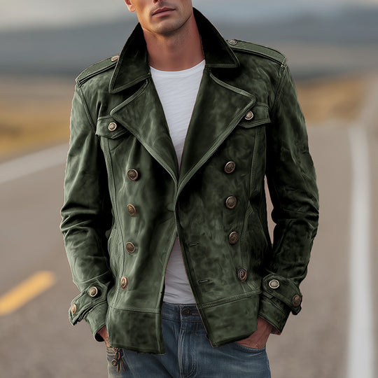 Herren Doppelreihige Wildlederjacke im Aviator‑Stil mit Epauletten Shop Nory