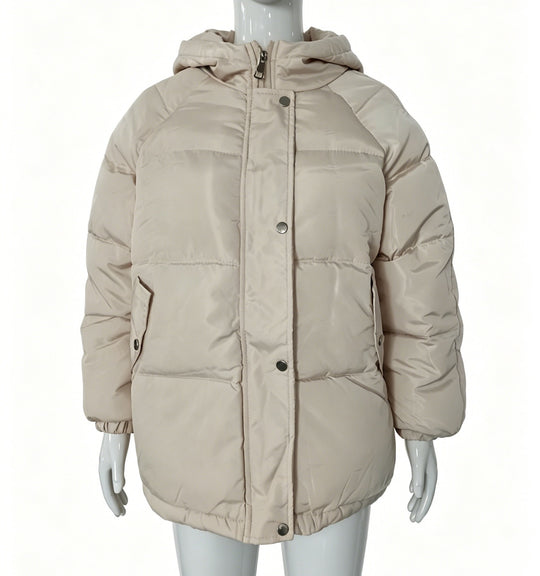 Damen Oversize-Steppmantel mit Kapuze, Druckknopfleiste und elastischem Saum Shop Nory