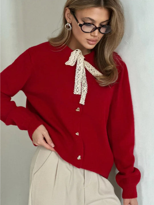 Damen Eleganter Cardigan mit Spitzenelementen Shop Nory