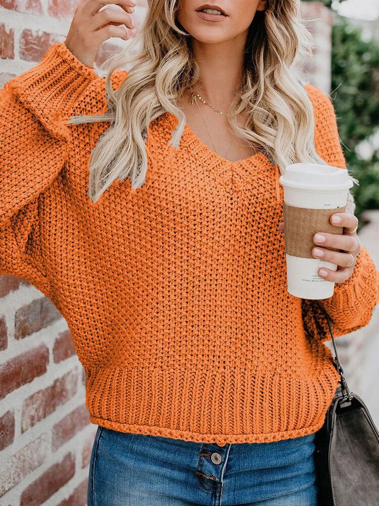 Damen Oversize Grobstrickpullover mit V-Ausschnitt und Rippsaum Shop Nory