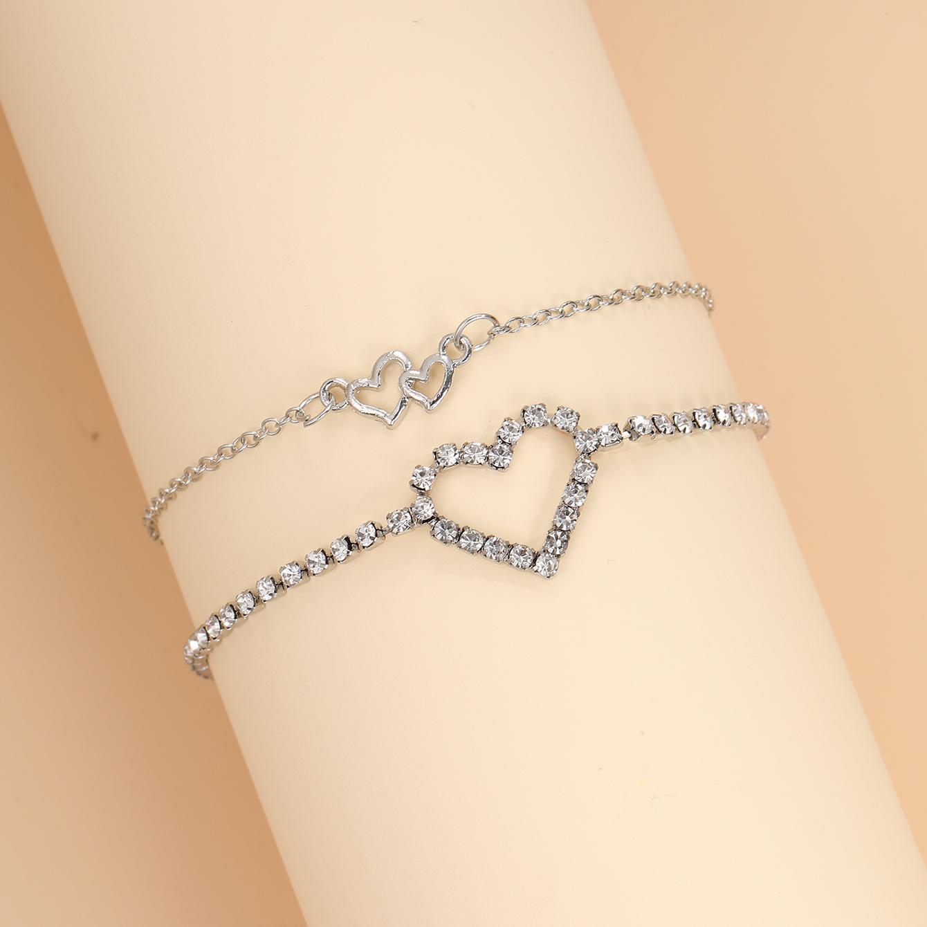 Damen Fußkettchen mit herzförmigem Design und funkelnden Strasssteinen Shop Nory
