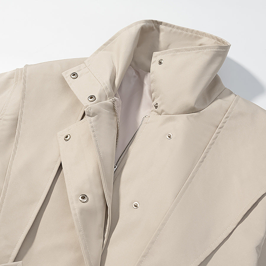 Damen Kurzjacke mit Cape-Schulter, Stehkragen und Taillengürtel Shop Nory