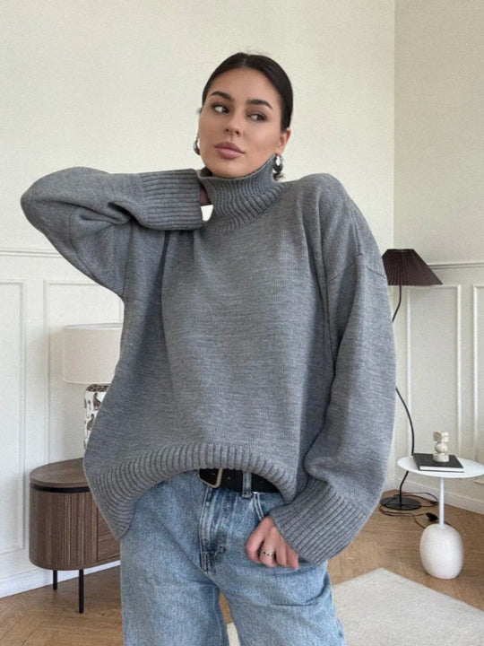 Damen Modischer Oversized Pullover mit hohem Kragen Shop Nory
