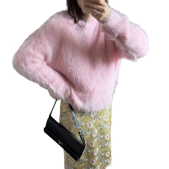 Damen Oversized Mohairpullover mit flauschiger Textur und Rundhalsausschnitt Shop Nory