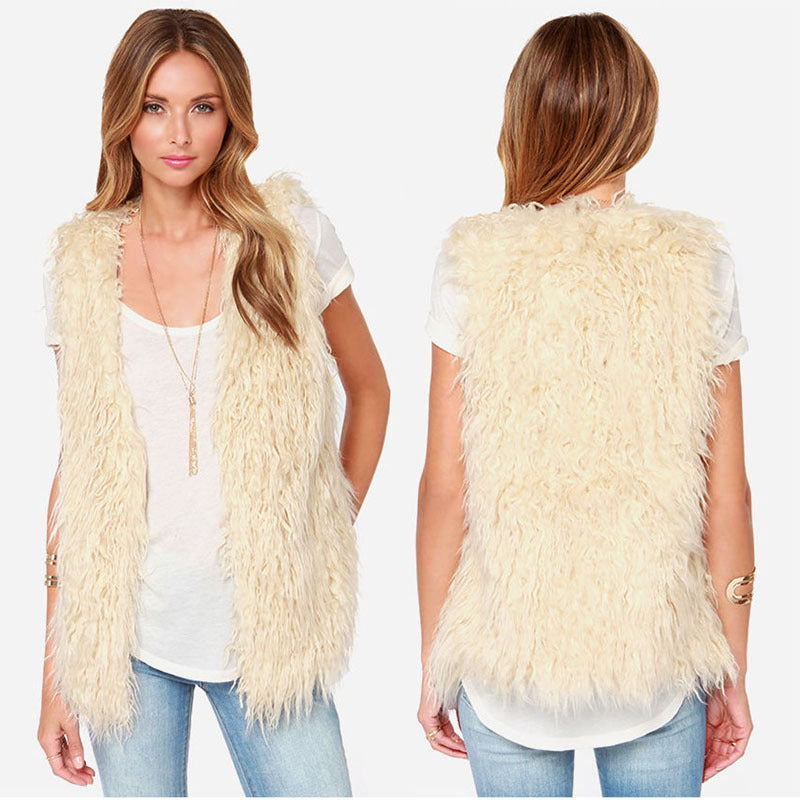 Damen Ärmellose Shaggy‑Kunstfellweste mit langfaserigem Hochflor und offenem Saum Shop Nory