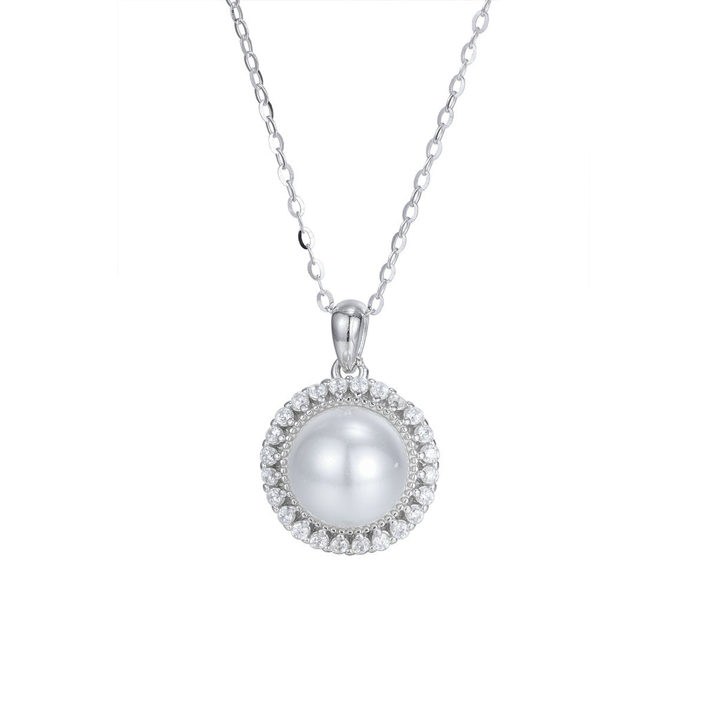 Damen elegante Halskette mit Perlenschmuck und funkelnden Zirkonia Shop Nory