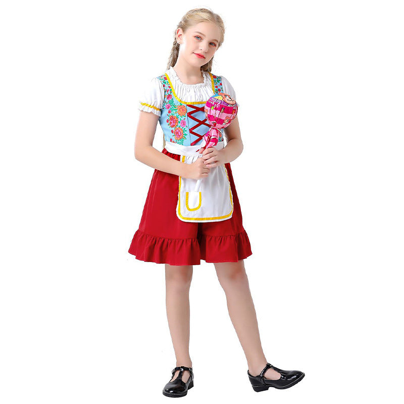 Damen nan nostalgisches Trachten-Kostümkleid mit geschnürtem Mieder, Rüschenkragen und abnehmbarer Schürze Shop Nory