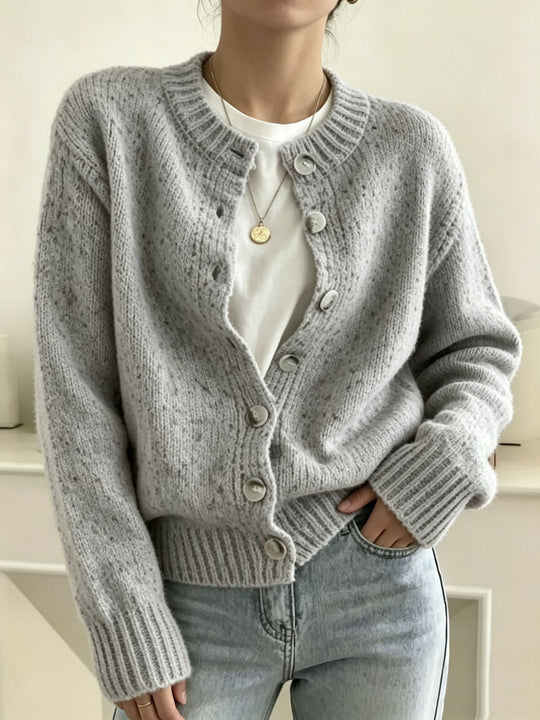 Damen Grobgestrickter Kurzcardigan mit Rundhalsausschnitt und meliertem Tweed-Effekt Shop Nory