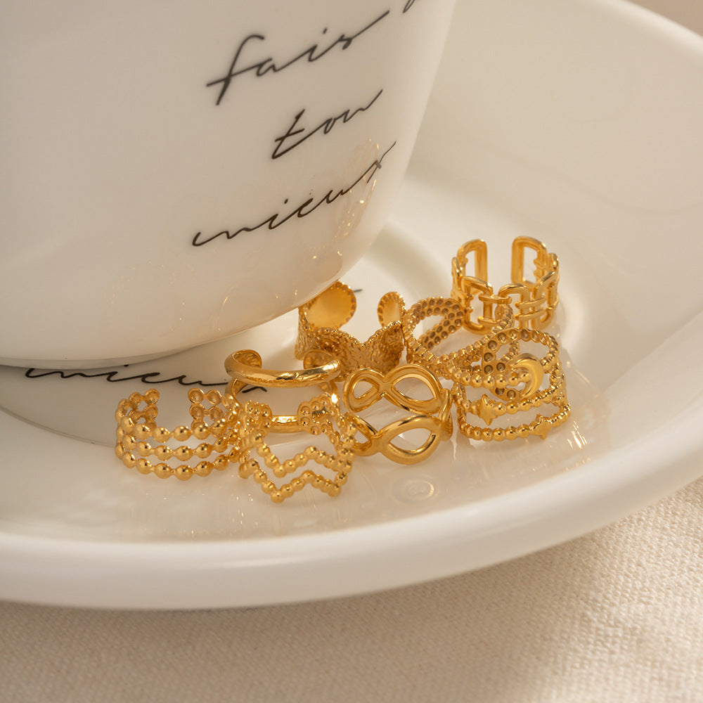 Damen Offener Ring im eleganten Wellen-Design aus hochwertigem Edelstahl Shop Nory