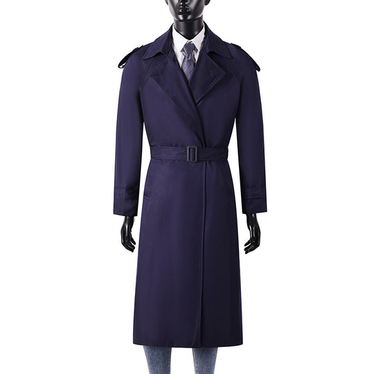 Herren eleganter knie- bis wadenlanger Trenchcoat mit verdeckter Knopfleiste und Schulterklappen Shop Nory