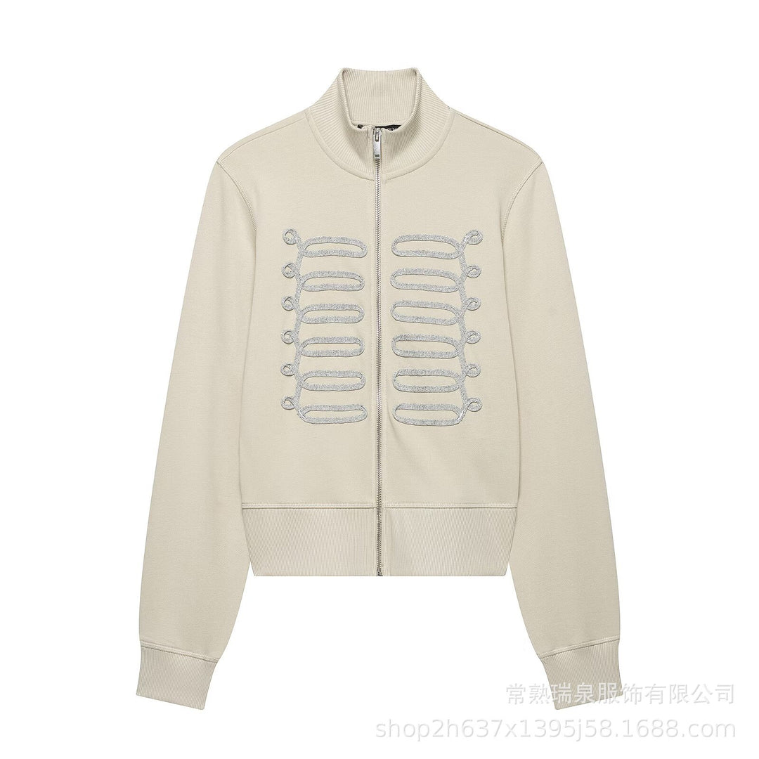 Damen Zip‑Jacke im Military‑Inspirierten Look mit Stehkragen und Zierpaspel Shop Nory