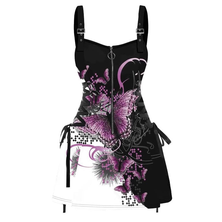Damen Designer Kleid mit einzigartigem grafischen Muster und verstellbaren Trägern Shopnory