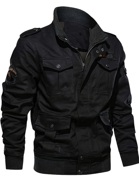 Herren Fieldjacke im Military-Stil mit Mehrfach-Taschen und Strickkragen Shop Nory