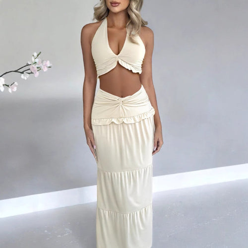 Damen Maxi-Rock mit croptop Design und Rüschendetails