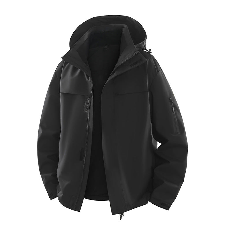 Herren Urbaner Softshell-Outdoorblouson mit Kapuze, verdecktem Reißverschluss und Mehrfach-Taschen Shop Nory