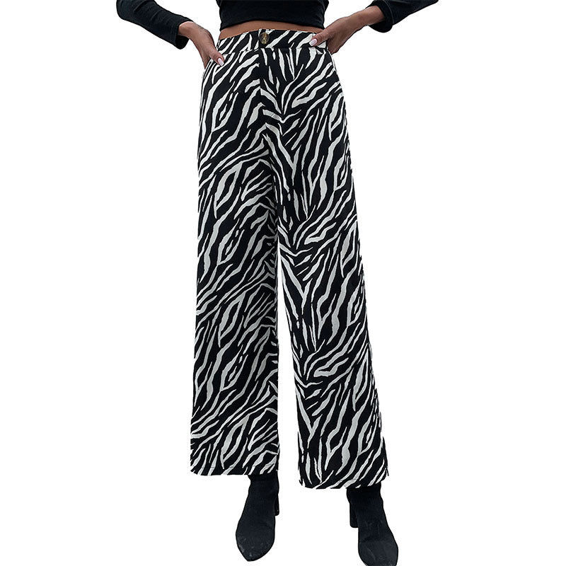 Damen Weite Palazzo-Hose mit Animal-Zebra-Muster, hohem Bund und Gürtelschlaufen Shop Nory