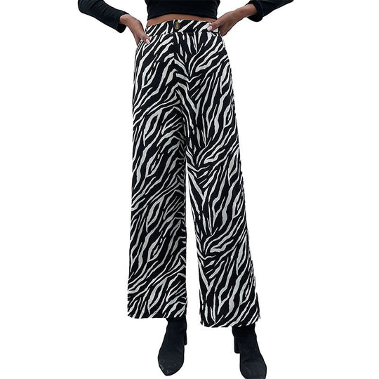 Damen Weite Palazzo-Hose mit Animal-Zebra-Muster, hohem Bund und Gürtelschlaufen Shop Nory