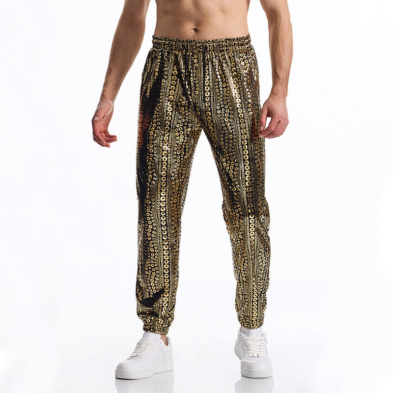 Herren Tapered Jogginghose mit elastischem Bund, Kordelzug und metallischem Kreisprint Shop Nory