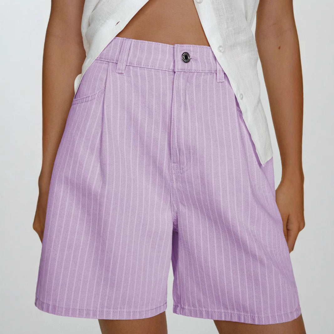 Damen Hoch taillierte Stoff-Shorts im modischen Streifen-Design