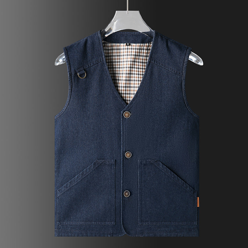 Herren Ärmellose Utility‑Weste mit V‑Ausschnitt, Baumwoll‑Canvas, Knopfleiste und großen Fronttaschen Shop Nory