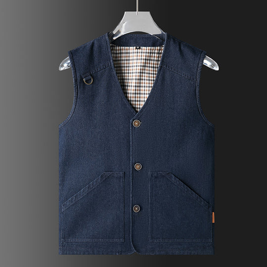 Herren Ärmellose Utility‑Weste mit V‑Ausschnitt, Baumwoll‑Canvas, Knopfleiste und großen Fronttaschen Shop Nory