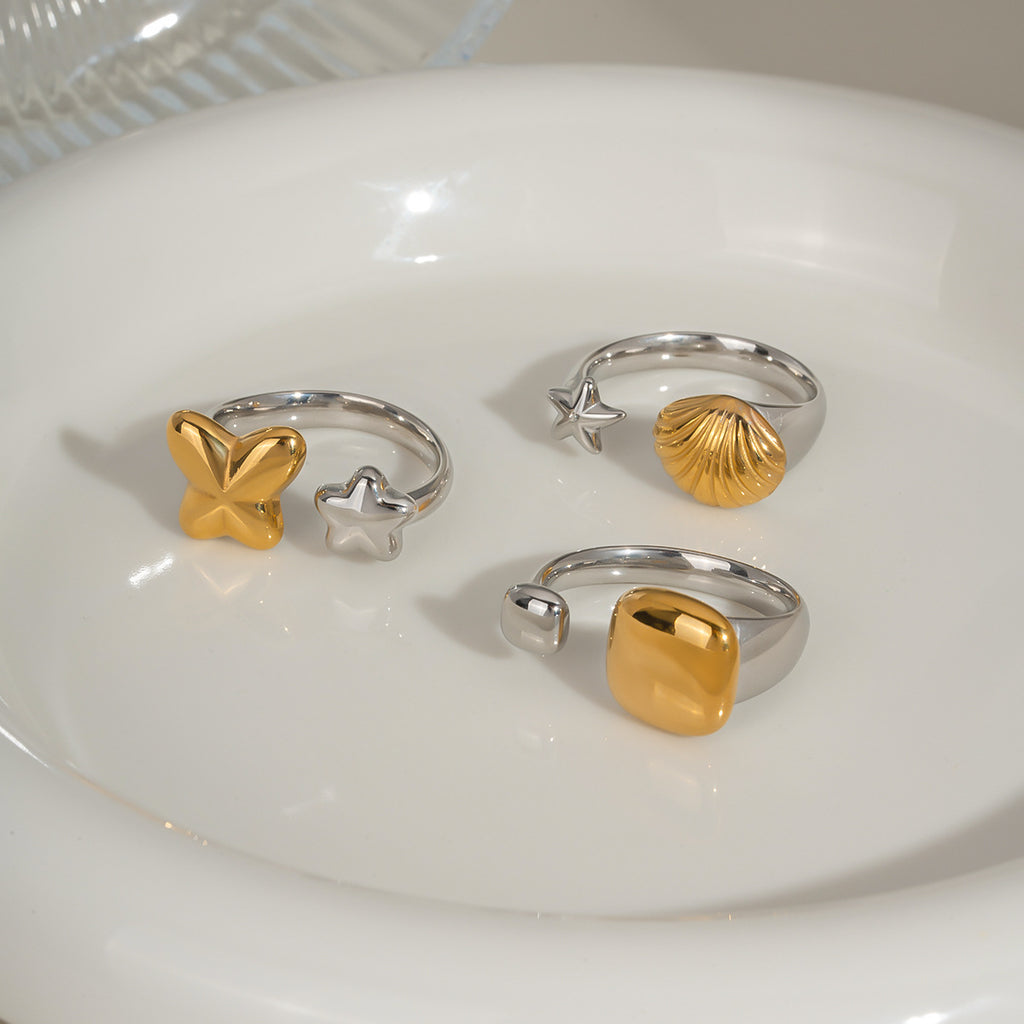 Damen verstellbarer Ring aus Edelstahl mit eleganten geometrischen Formen Shop Nory