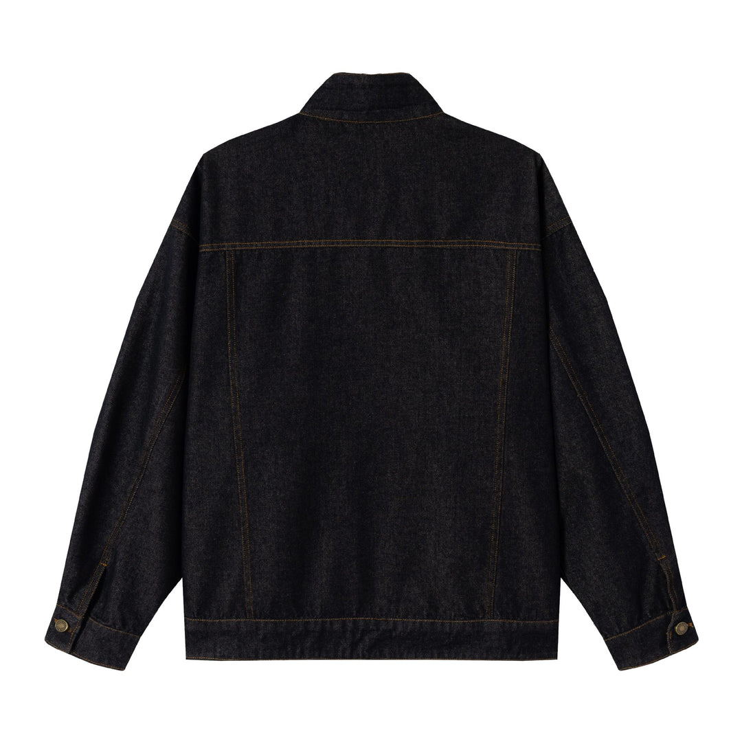 Unisex Oversized Denim-Blousonjacke mit Funnelkragen und dekorativer Brustblende Shop Nory