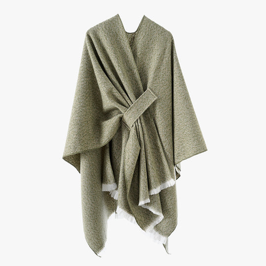 Damen Wollmix-Umhang mit Bindeschlaufe und Fransensaum Shop Nory