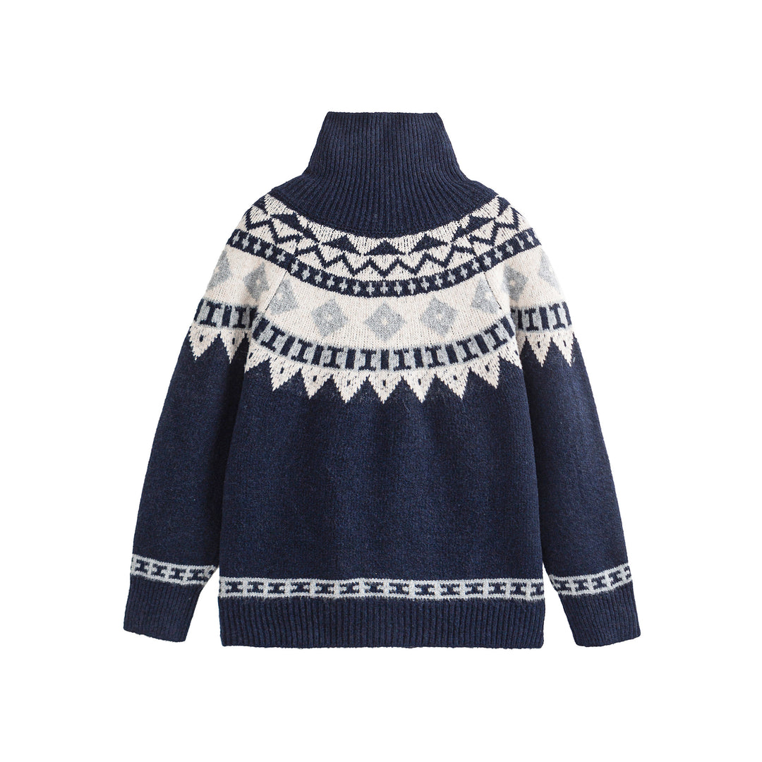 Damen Norwegermuster Strickcardigan mit hohem Stehkragen und Knebelverschlüssen Shop Nory