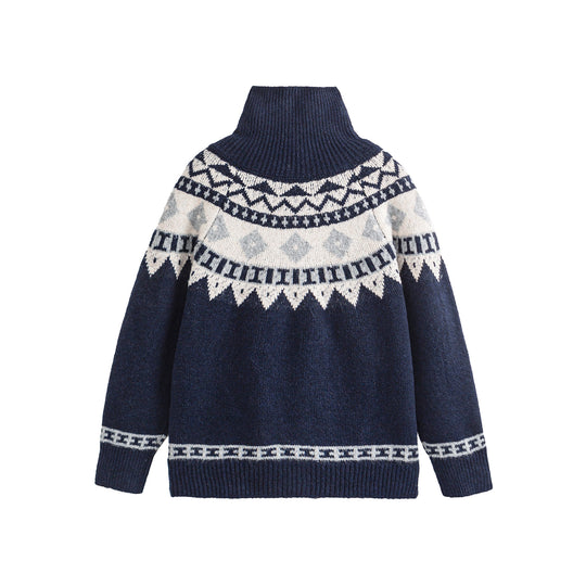 Damen Norwegermuster Strickcardigan mit hohem Stehkragen und Knebelverschlüssen Shop Nory