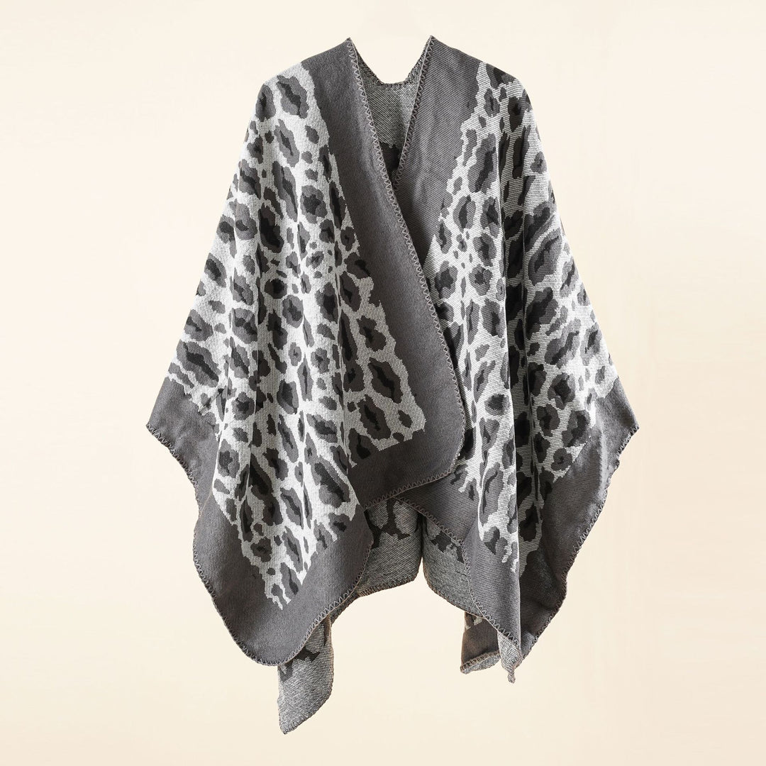 Damen Grobgewebter Jacquard‑Umhang mit Leo‑Print und offener Kimono‑Silhouette Shop Nory