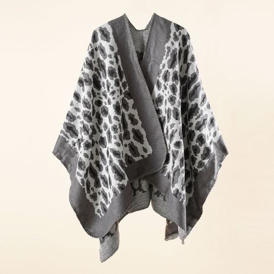 Damen Grobgewebter Jacquard‑Umhang mit Leo‑Print und offener Kimono‑Silhouette Shop Nory