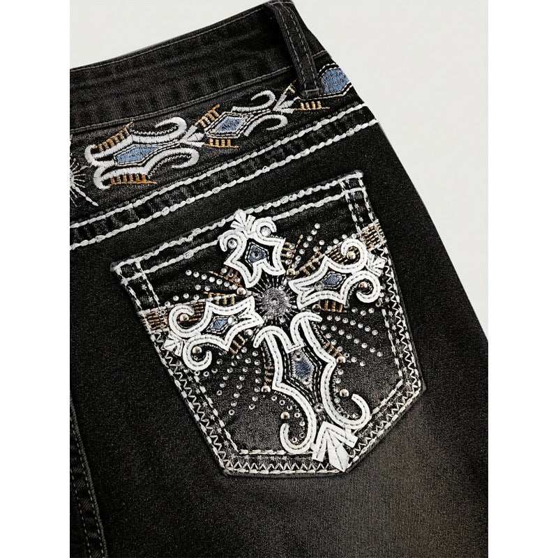 Damen Bootcut Jeans mit kunstvoller Stickerei Shopnory