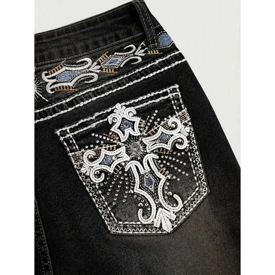 Damen Bootcut Jeans mit kunstvoller Stickerei Shopnory