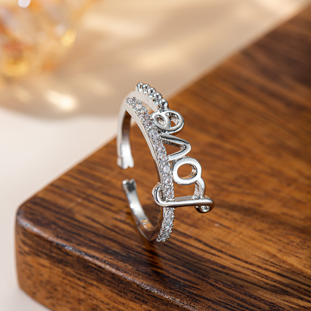 Damen Offener Ring mit Liebe-Design und funkelnden Kristallen Shop Nory