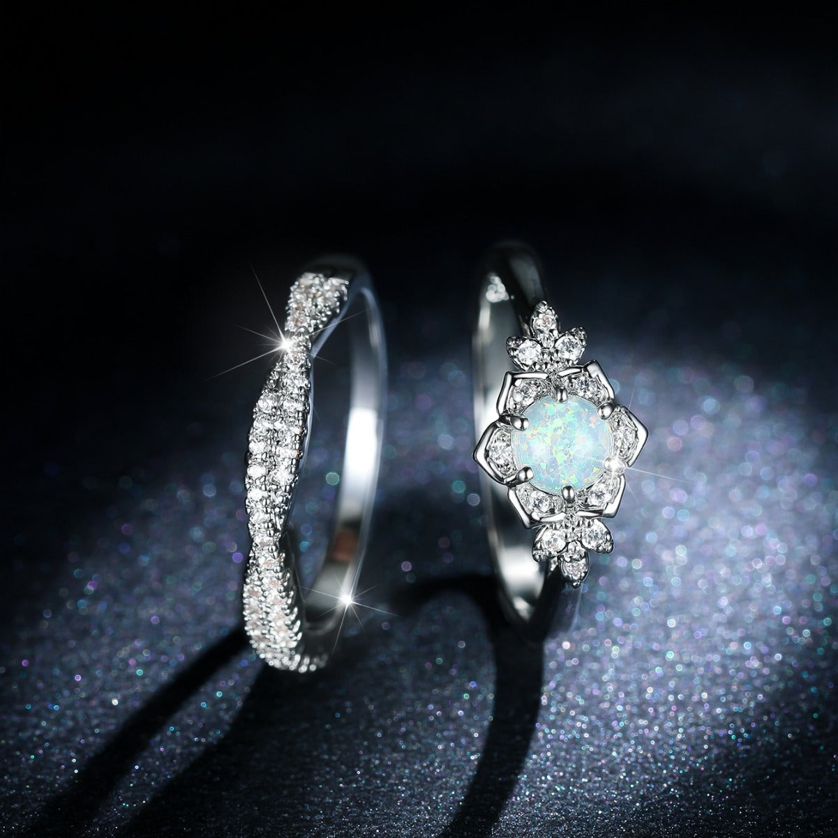 Damen Ring set mit floralem Design und funkelnden Zirkonia Shop Nory