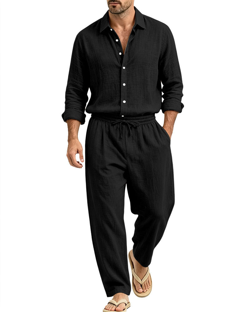 Herren Lässiges Leinen-Set Hemd und Relaxhose mit Tunnelzug Shop Nory