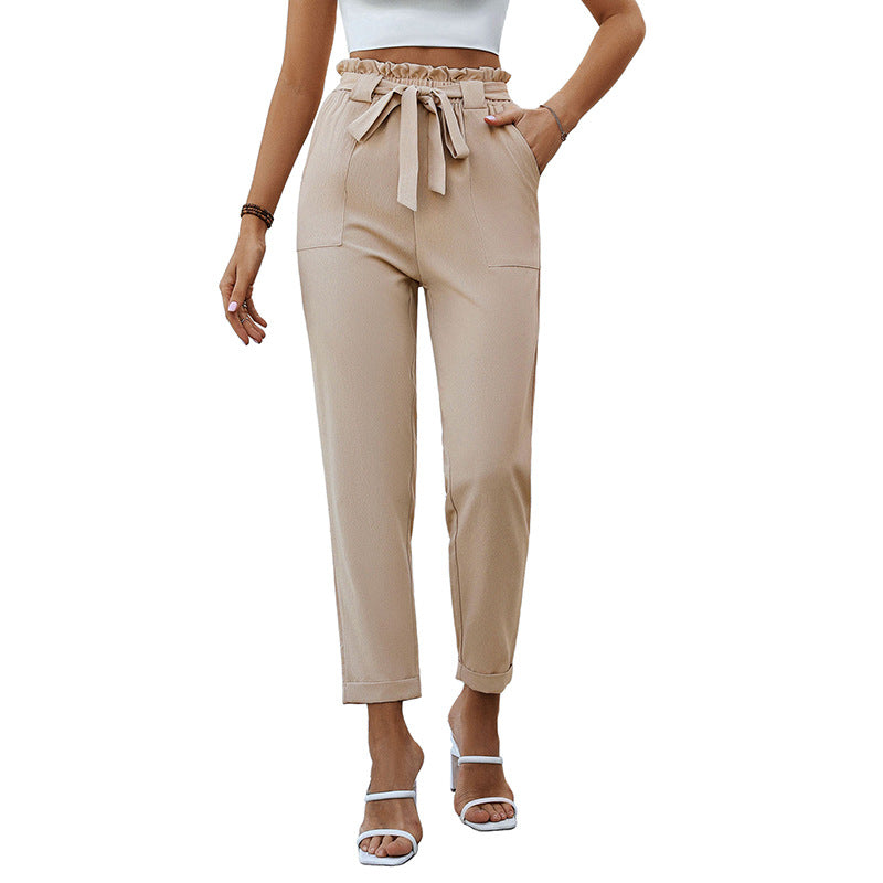Damen Leichte Paperbag-Hose mit Gummibund, Bindegürtel und aufgesetzten Taschen Shop Nory
