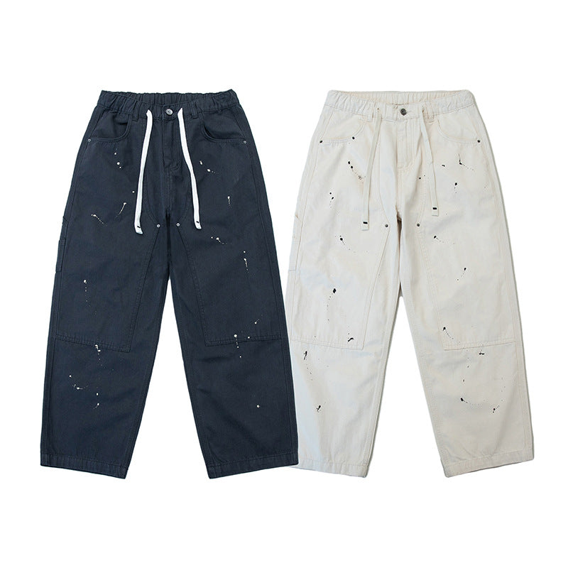 Unisex Weite Canvas-Hose mit elastischem Bund, Tunnelzug und Paint‑Splatter‑Details Shop Nory