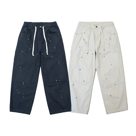 Unisex Weite Canvas-Hose mit elastischem Bund, Tunnelzug und Paint‑Splatter‑Details Shop Nory