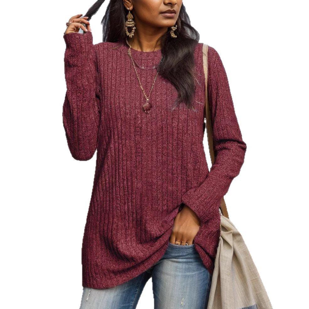 Damen Geripptes Feinstrick-Longsleeve mit Rundhalsausschnitt und asymmetrischem Saum Shop Nory