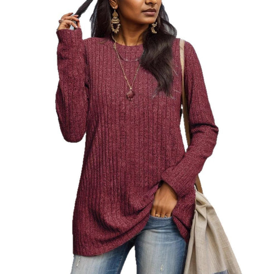 Damen Geripptes Feinstrick-Longsleeve mit Rundhalsausschnitt und asymmetrischem Saum Shop Nory
