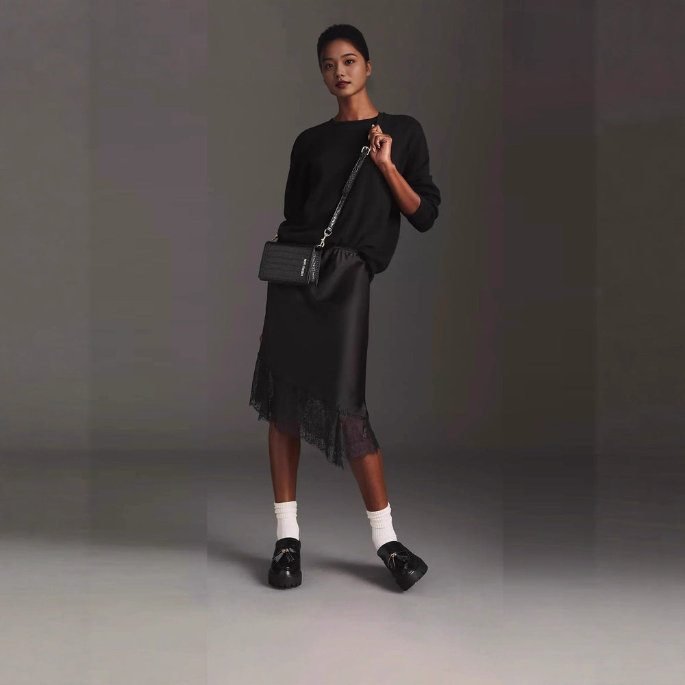 Damen Satinrock mit Spitze und asymmetrischem Saum