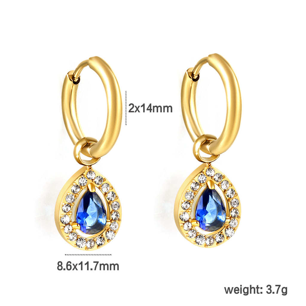 Damen Hängende Ohrstecker mit funkelndem grünem Zirkonia und goldplattierter Edelstahlfassung Shop Nory